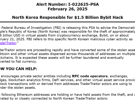 The FBI identifies North Korea as a responsibility for $ 1.5 billion for crypto -collapse, labeling activities “Tradertraitor”