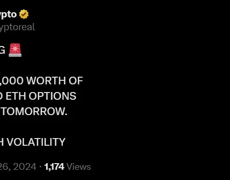 High volatility is expected as $17.8 billion worth of Bitcoin and Ethereum options expire tomorrow.