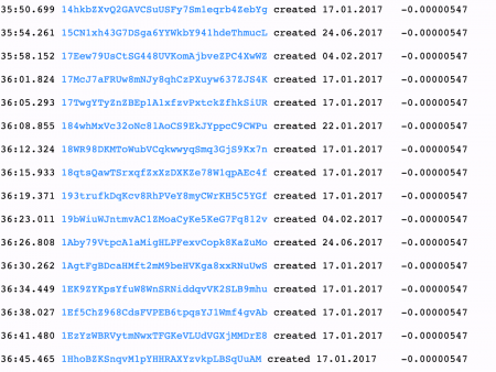 Bedied in dust: how vintage bitcoin wallets use microtransfers to test financial strategies